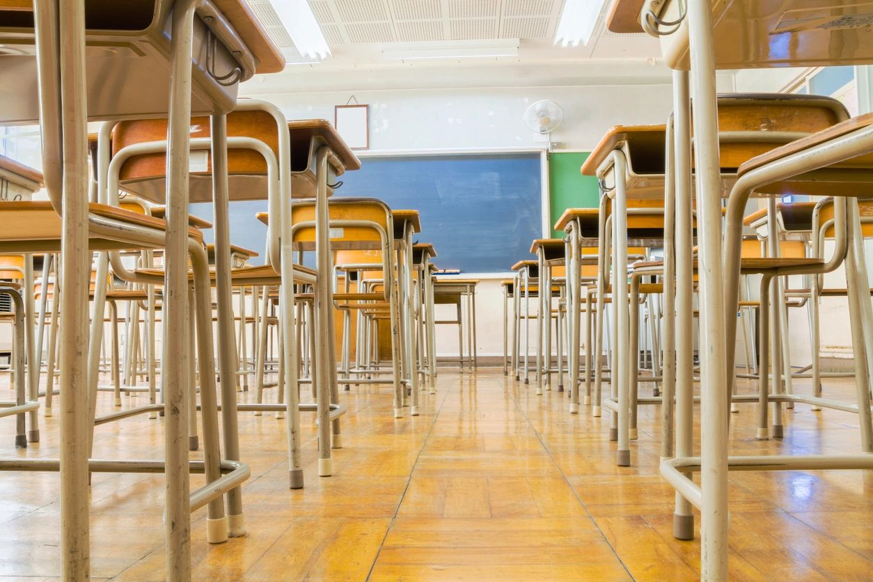 chairs and desks from low angle